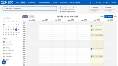 Visão semana da agenda, em colunas por dia